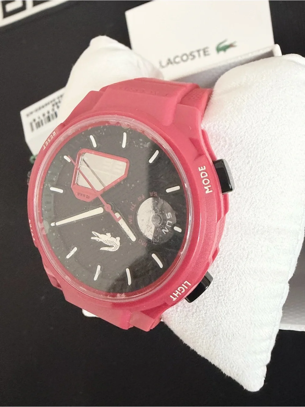 Brand new Lacoste Unisex Analog & Digital Watch in red with black dial.